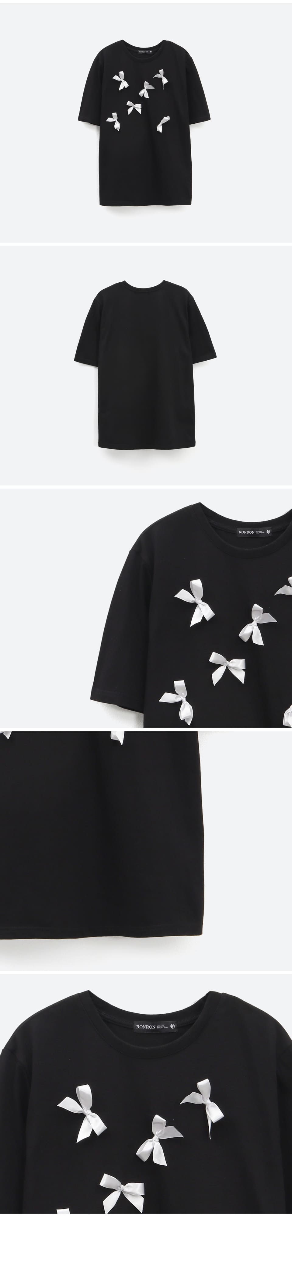 MUSINSA | RONRON REAL RIBBON BOW T SHIRT BLACK