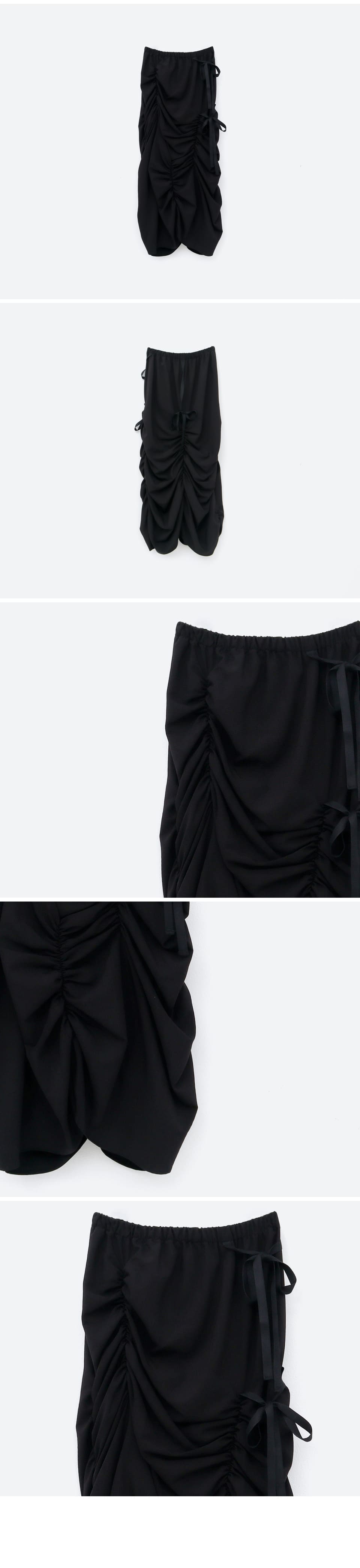론론(RONRON) SHIRRING RIBBON LONG SKIRT BLACK - 사이즈