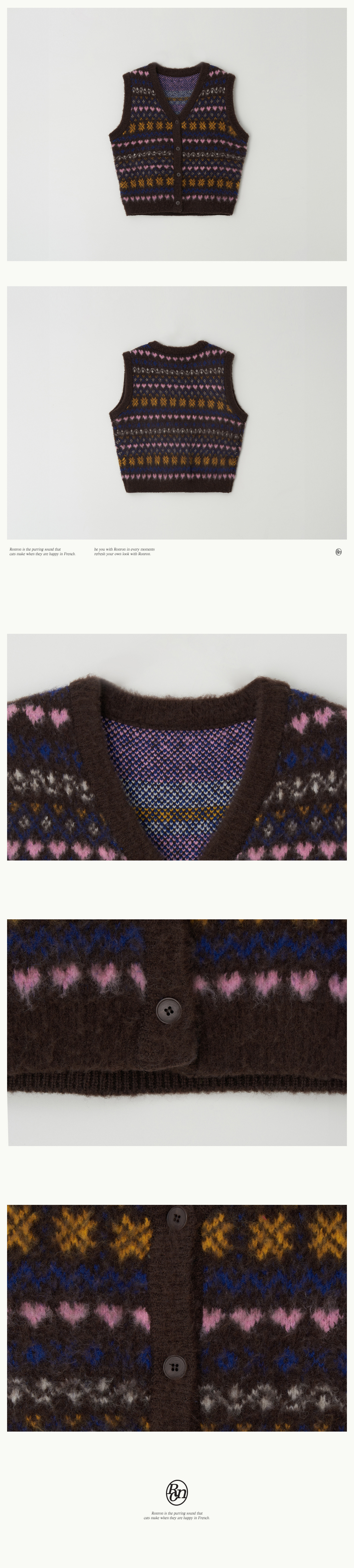 HAIRY HEART FAIR ISLE KNIT VEST CARDIGAN (2color) - RONRON 론론