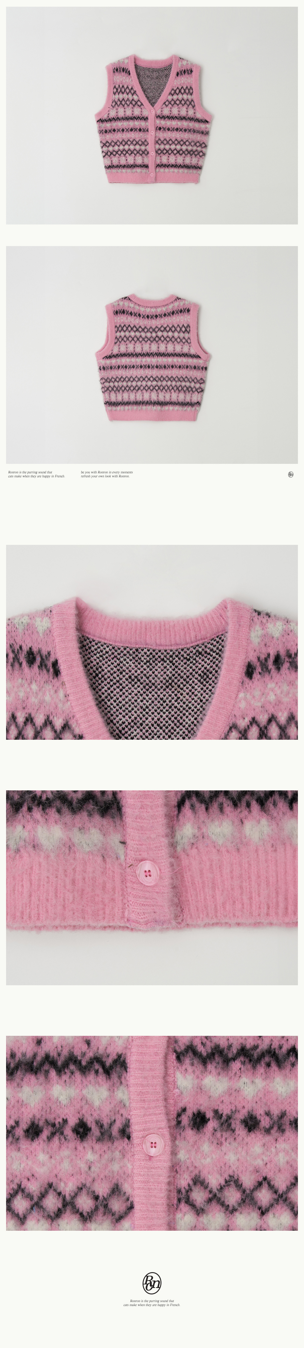 HAIRY HEART FAIR ISLE KNIT VEST CARDIGAN (2color) - RONRON 론론
