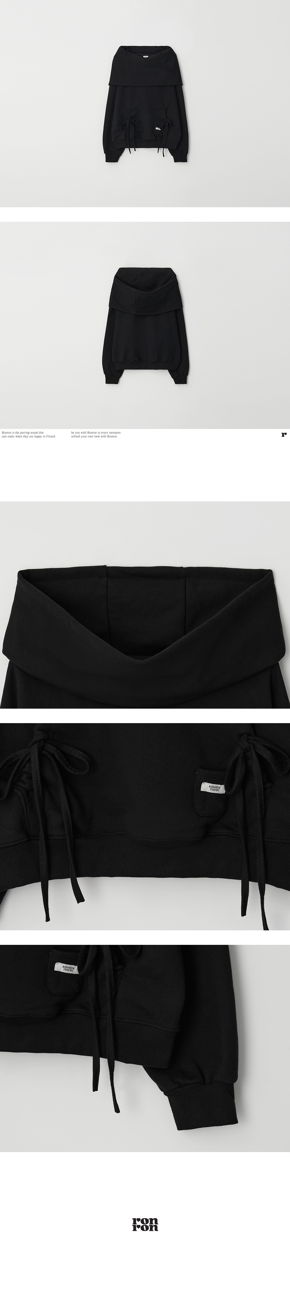 MUSINSA公式 | RONRON 2WAY OFF SHOULDER STRING HOODED TOP BLACK