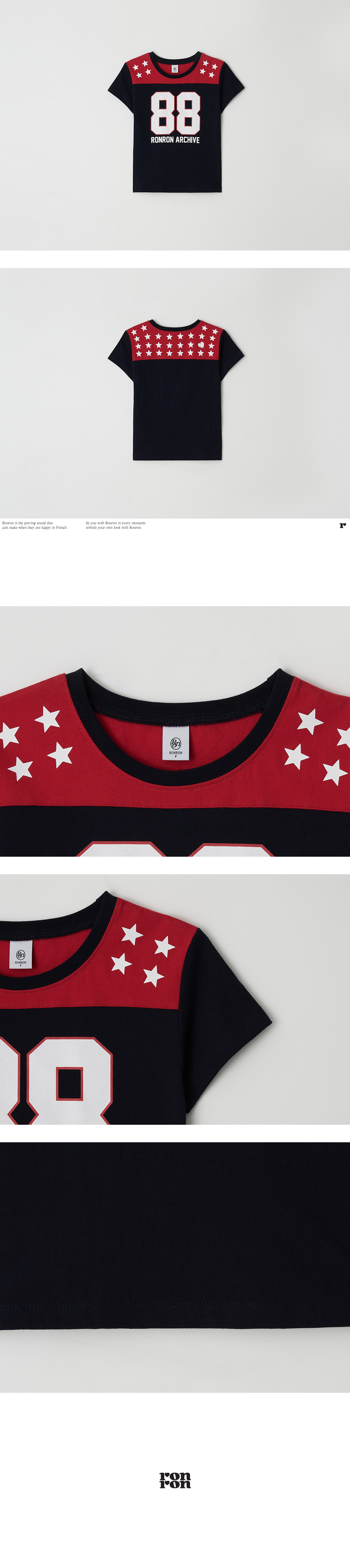 Tシャツ・カットソー RONRON SPORTY 88 STAR SHORT T SHIRT NAVY RR25BST1438NV Star Cotton Knit T-Shirt