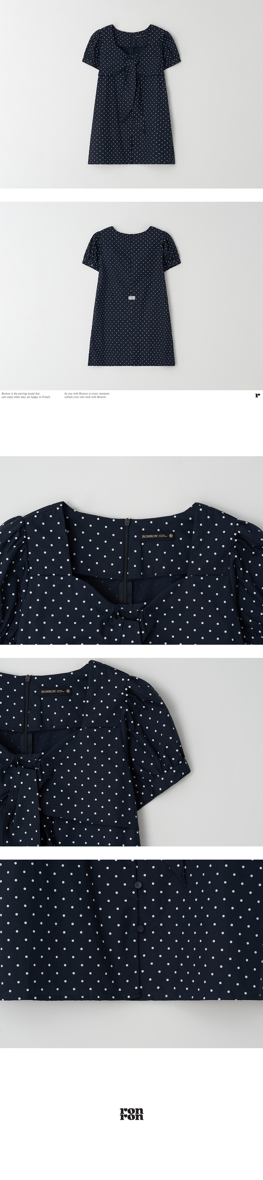 RIBBON BOW HALF SLEEVE DRESS NAVY DOT - RONRON 론론 RIBBON BOW HALF SLEEVE DRESS NAVY DOT - RONRON 론론