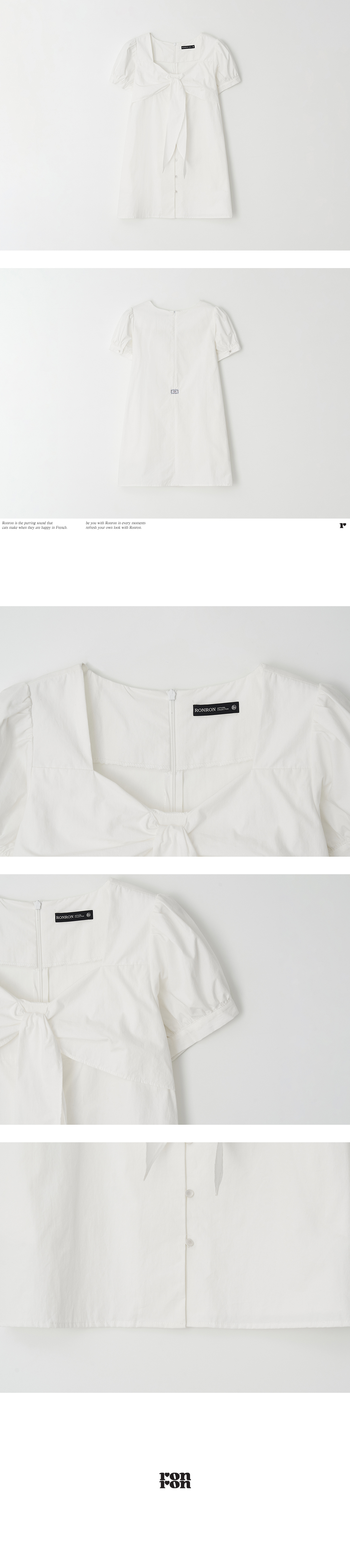 RIBBON BOW HALF SLEEVE DRESS WHITE - RONRON 론론