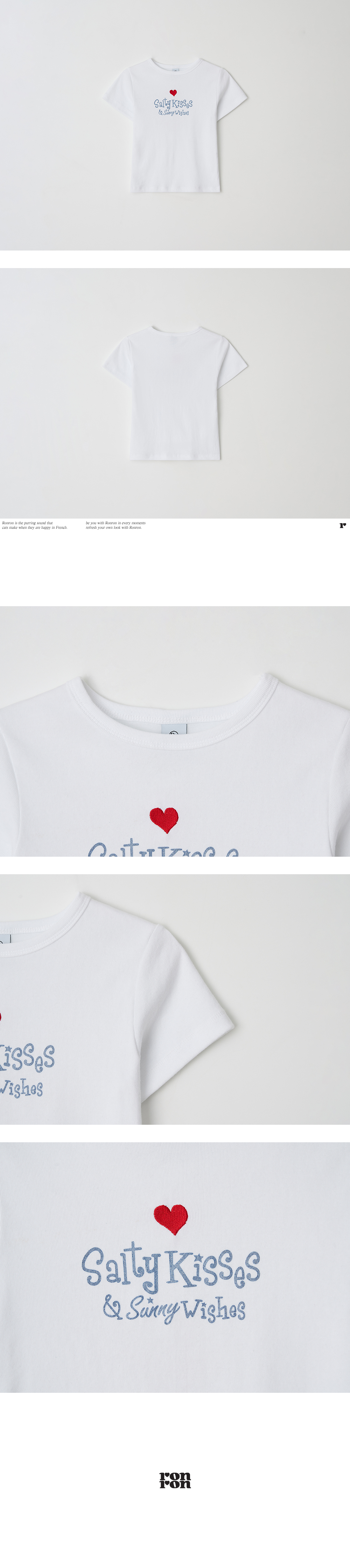 Tシャツ・カットソー RONRON HEART SALTY KISSES SLIM CROP T SHIRT WHITE RR25BST146 HEART SALTY KISSES SLIM CROP T SHIRT WHITE - RONRON 론론