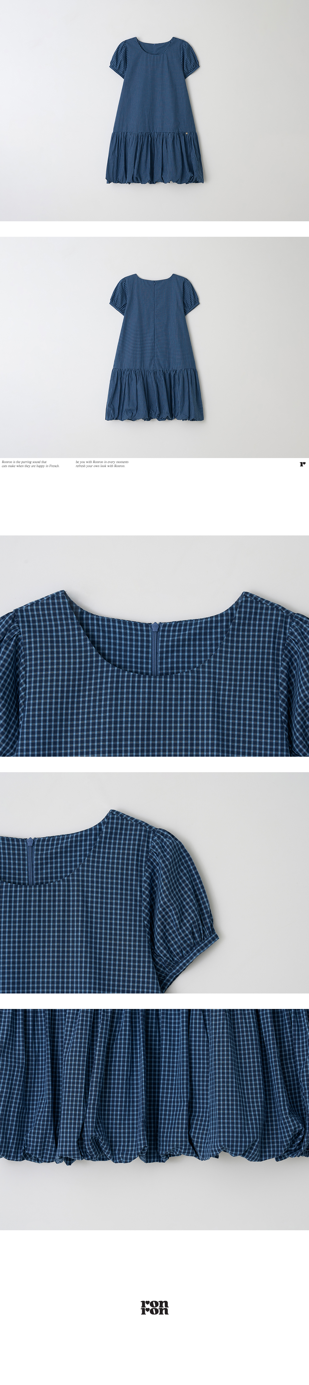 ● RONRON ● PUMPKIN MINI DRESS BLUE CHECK Smocked Pumpkin Romper in Gingham – Pleats and Stitches