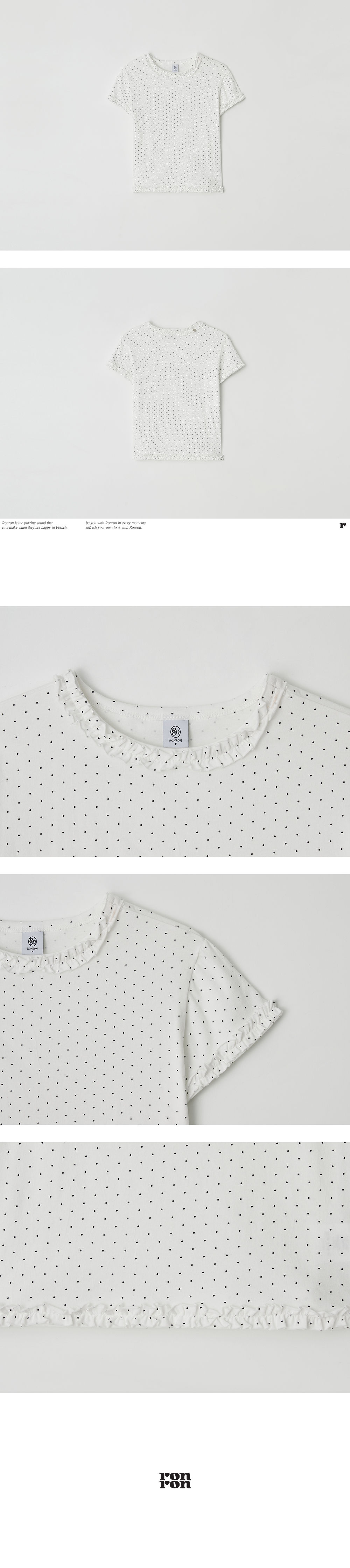 Tシャツ・カットソー RONRON NECK RUFFLE SHORT SLEEVE T SHIRT WHITE DOT RR25BST422 T-shirts - RONRON 론론