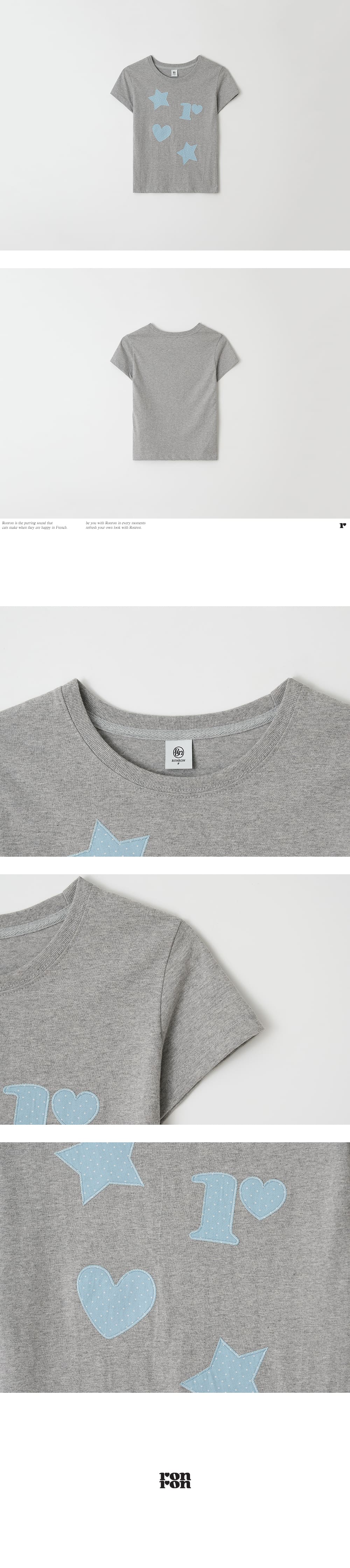 FIGURE SHAPE APPLIQUE T SHIRT GREY - RONRON 론론