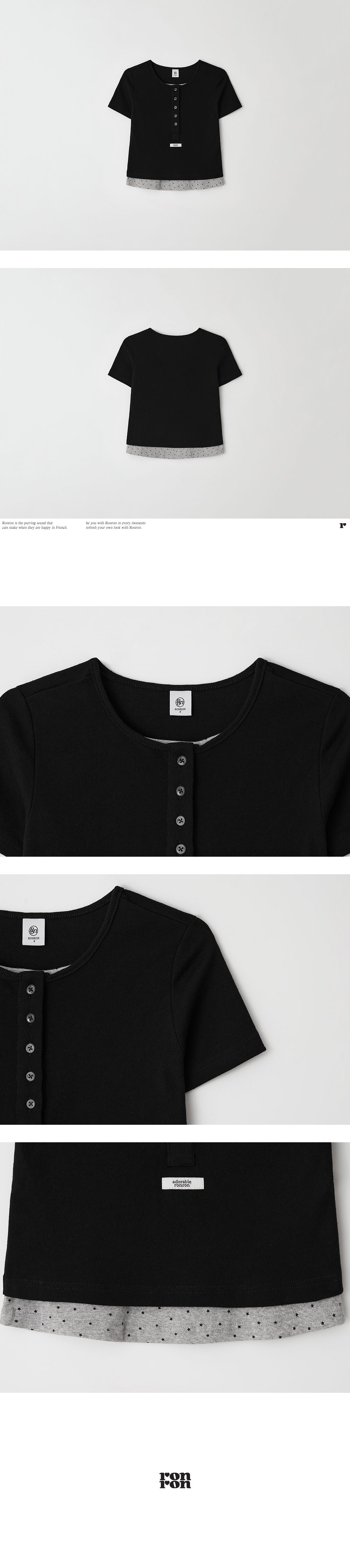 BUTTON LAYERED CROP HALF T SHIRT BLACK STAR - RONRON 론론