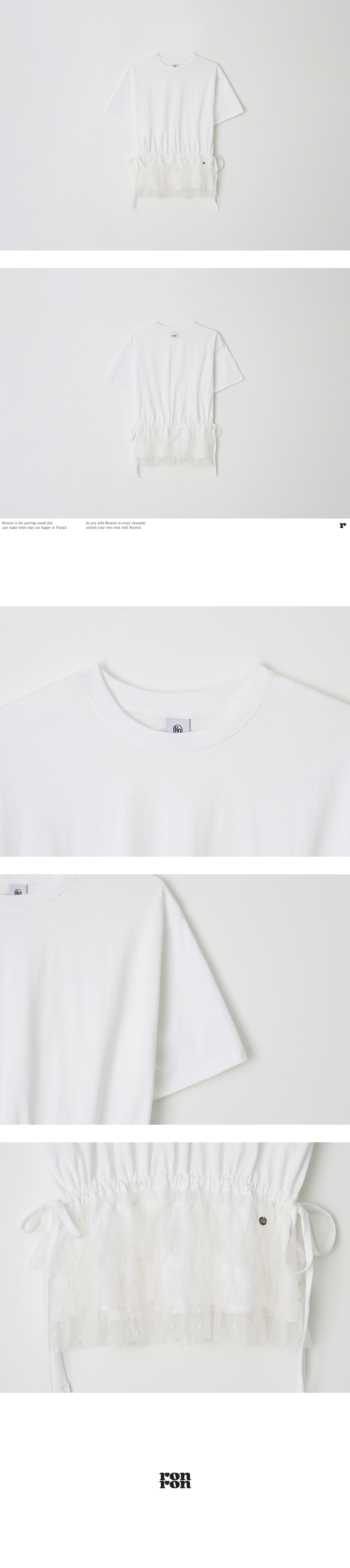 Tシャツ・カットソー RONRON DOUBLE LAYERED SHIRRING SHORT T SHIRT WHITE RR25BST42 DOUBLE LAYERED SHIRRING SHORT T SHIRT WHITE - RONRON 론론
