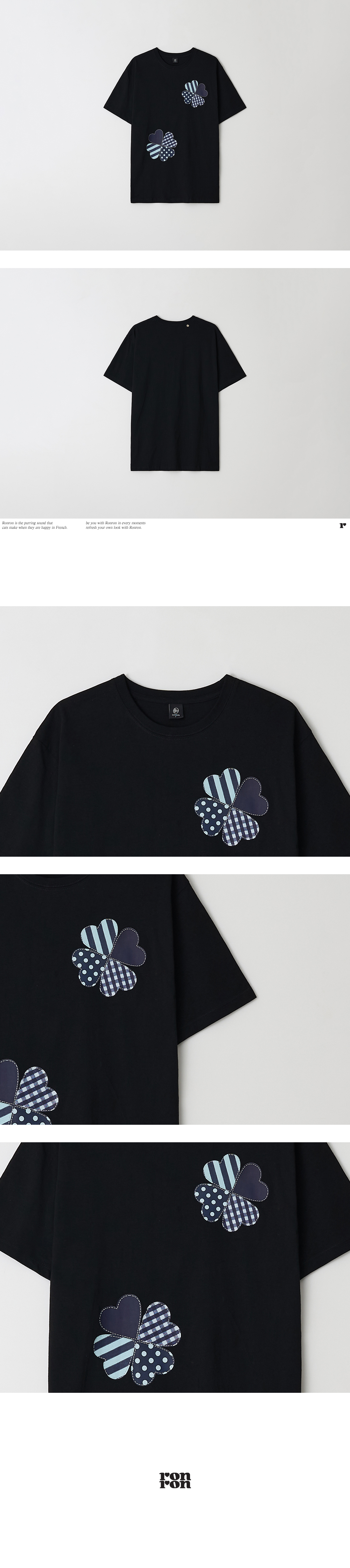 Tシャツ・カットソー RONRON DOUBLE CLOVER PATCH T SHIRT BLACK RR25BST4298BK DOUBLE CLOVER PATCH T SHIRT BLACK - RONRON 론론