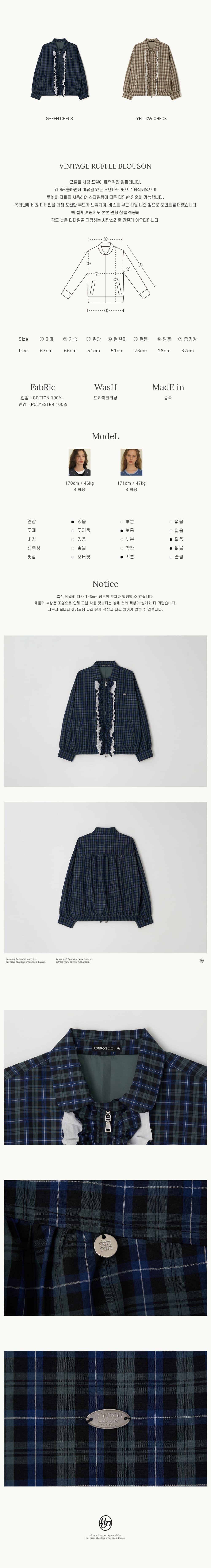 MUSINSA | RONRON VINTAGE RUFFLE BLOUSON GREEN CHECK