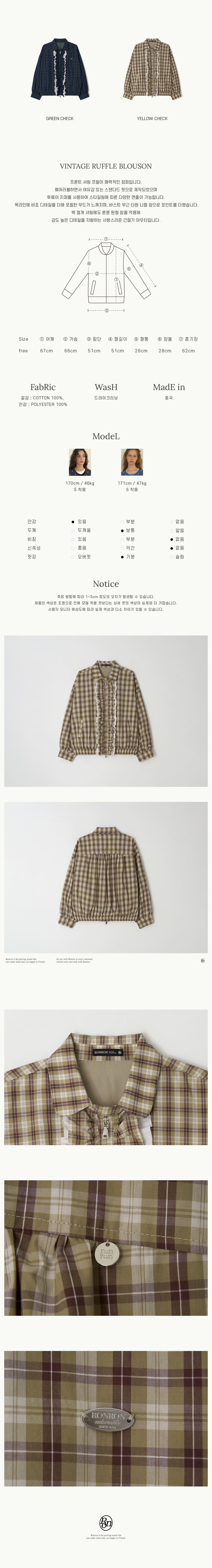 MUSINSA公式 | RONRON VINTAGE RUFFLE BLOUSON YELLOW CHECK
