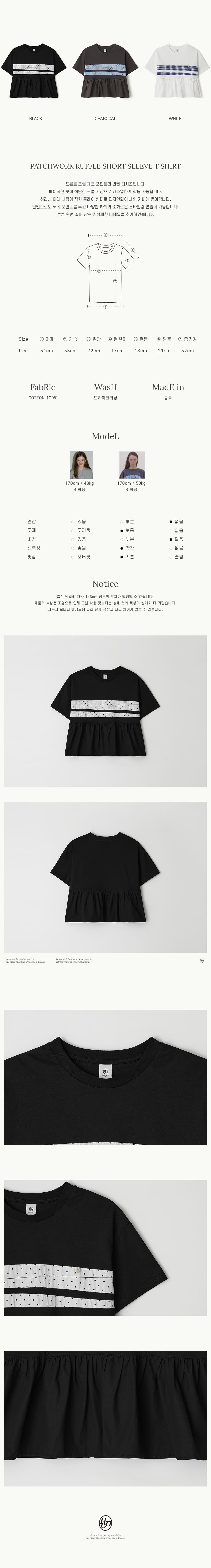 Tシャツ・カットソー RONRON PATCHWORK RUFFLE SHORT SLEEVE T SHIRT BLACK PATCHWORK RUFFLE SHORT SLEEVE T SHIRT BLACK - RONRON 론론
