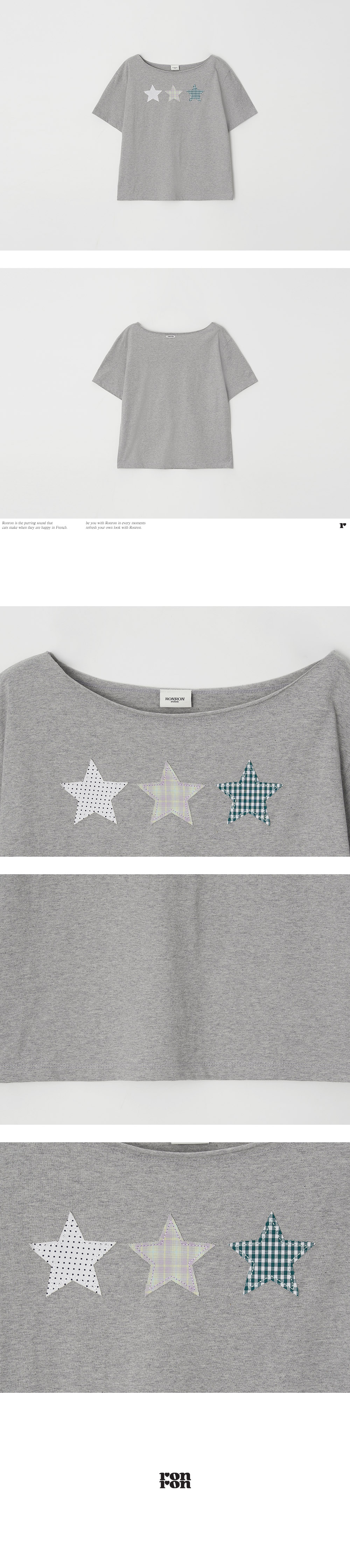 3 STAR APPLIQUE OFF SHOULDER T SHIRT - 2 COLORS GREY