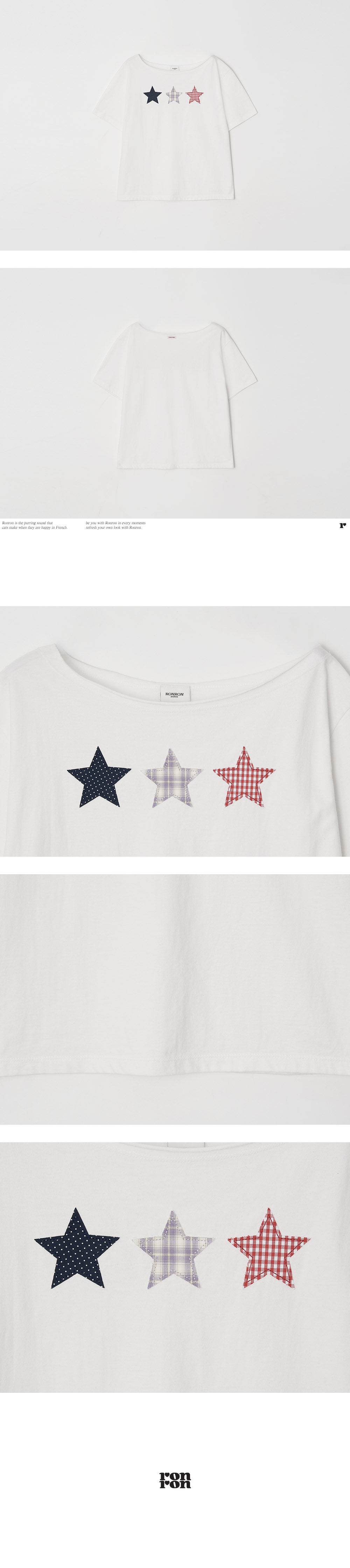 3 STAR APPLIQUE OFF SHOULDER T SHIRT - 2 COLORS WHITE