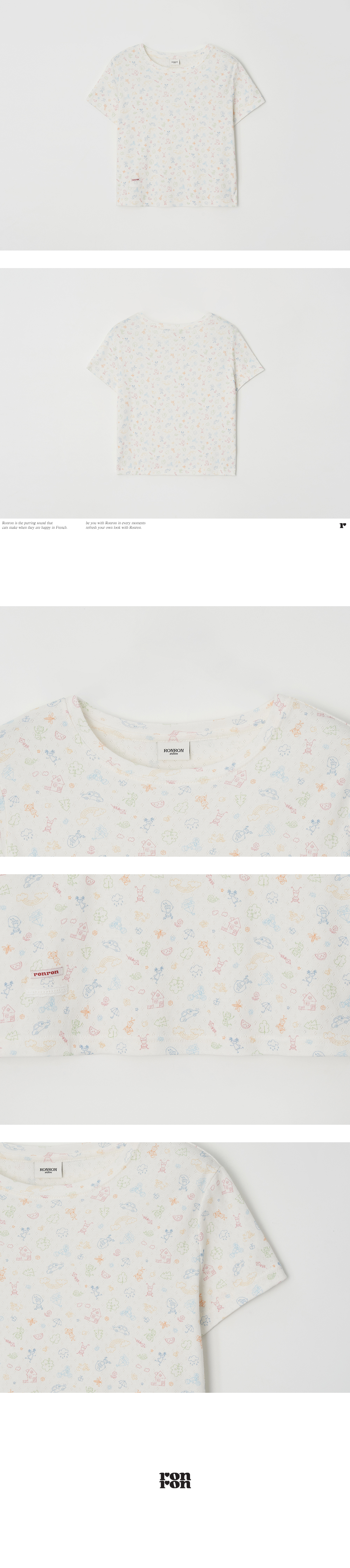 DRAWING EYELET HALF SLEEVE T SHIRT IVORY