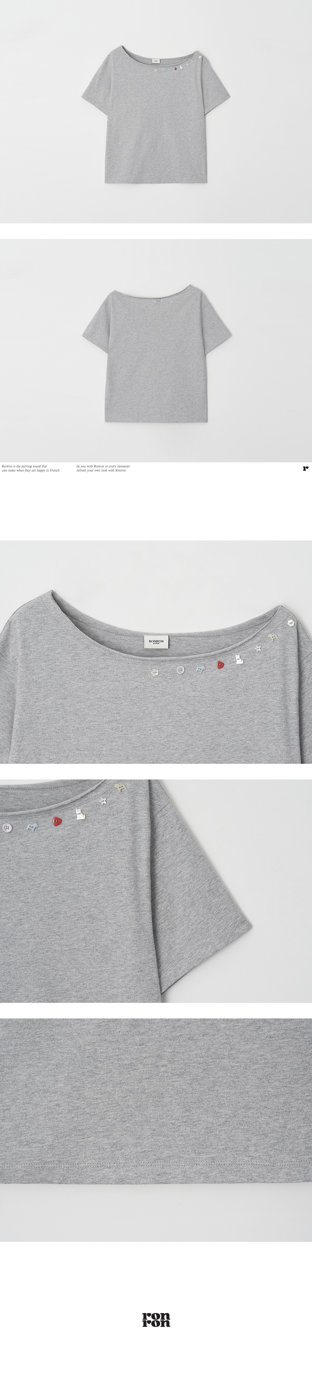 PONY BUTTON OFF SHOULDER T SHIRT - 2 COLORS GREY