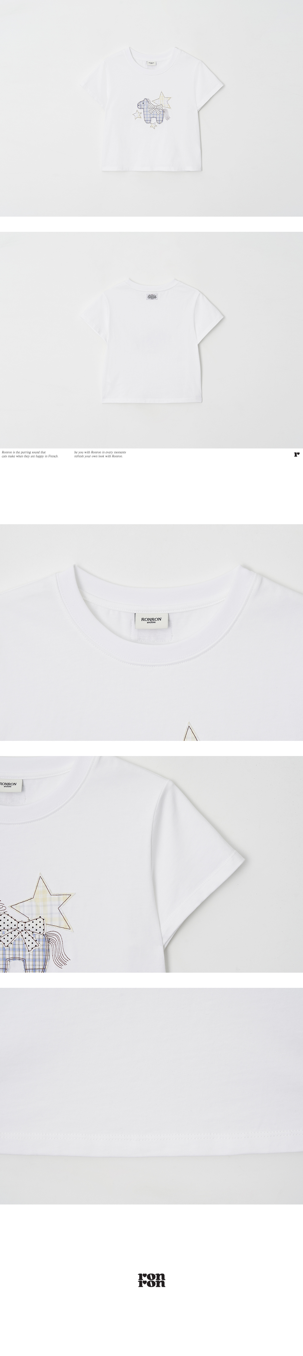 RIBBON PONY APPLIQUE CROP T SHIRT - 2 COLORS WHITE
