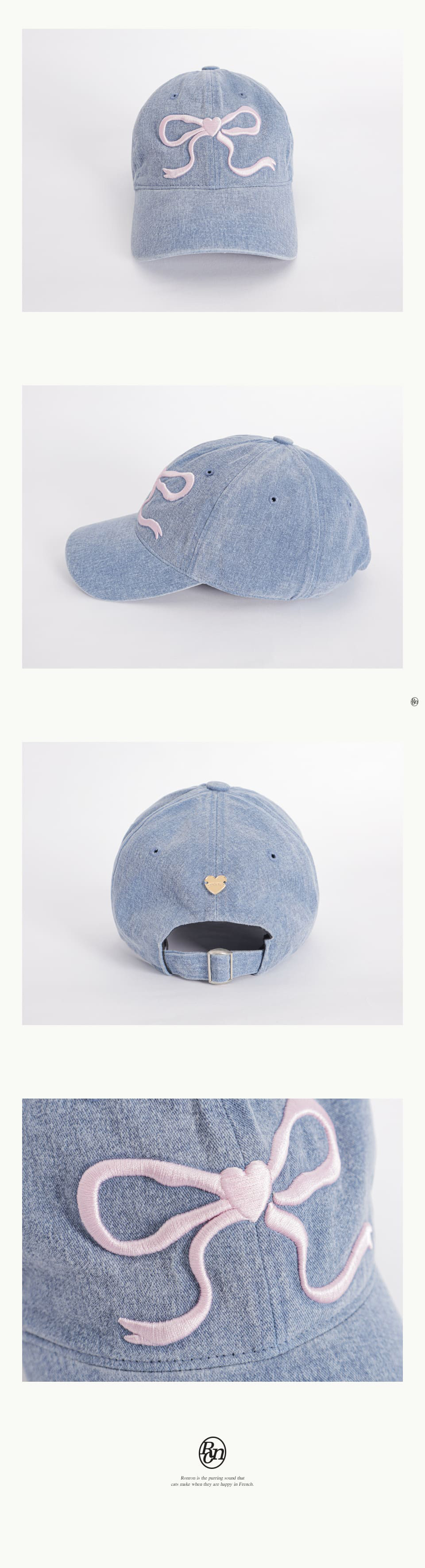 MUSINSA | RONRON HEART RIBBON BALL CAP BLUE